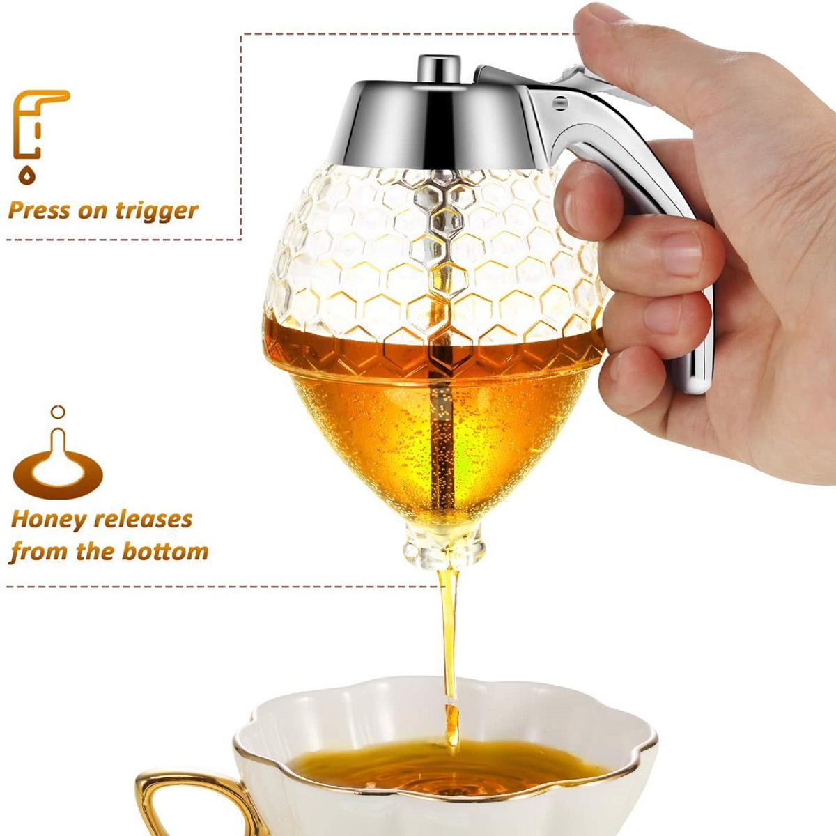 🍯 Elegant Crystal Honey Dispenser – Serve Honey & Syrup in Style! 🍯