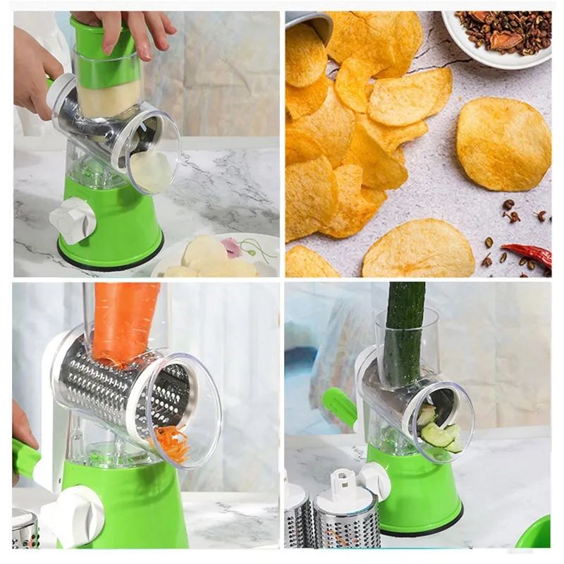 Tabletop Drum Vegetable Cutter – Multifunctional Hand-Crank Shredder & Potato Grater for Home Kitchen
