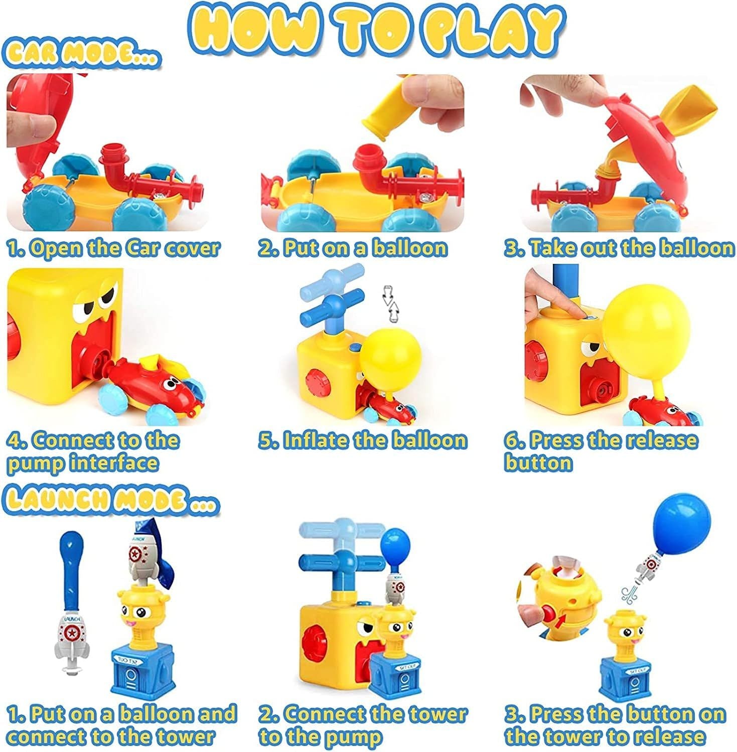 Car Balloon Air Power Toy – Balloon Launch Tower for Kids